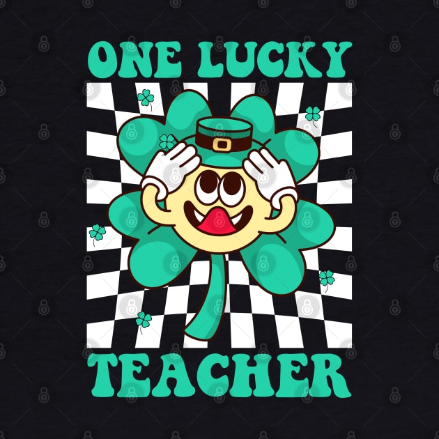 One Lucky Teacher Smile Face Retro Groovy St Patricks Day by deafcrafts